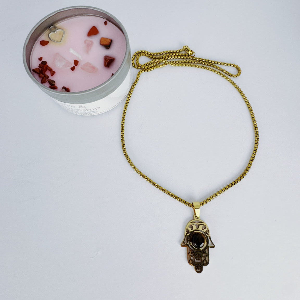 Hamsa Necklace with Tiger eye - Gold