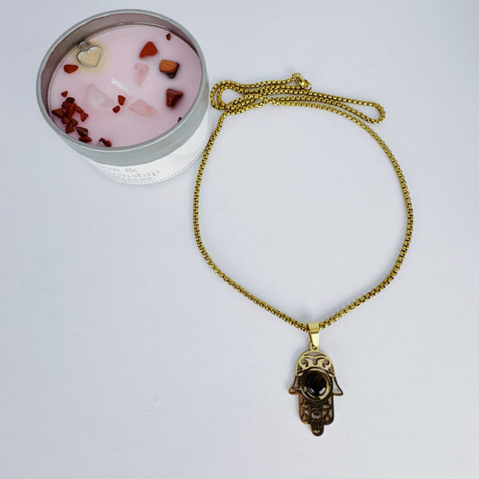 Hamsa Necklace with Tiger eye - Gold