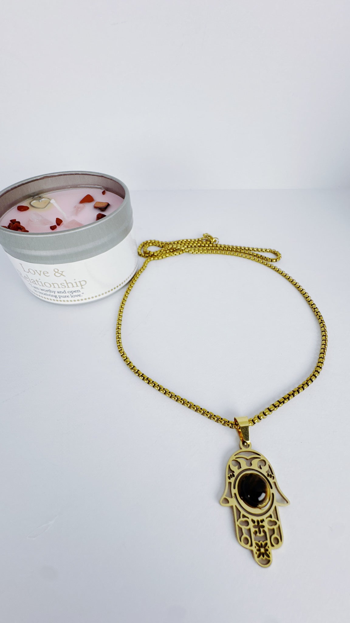 Hamsa Necklace with Tiger eye - Gold