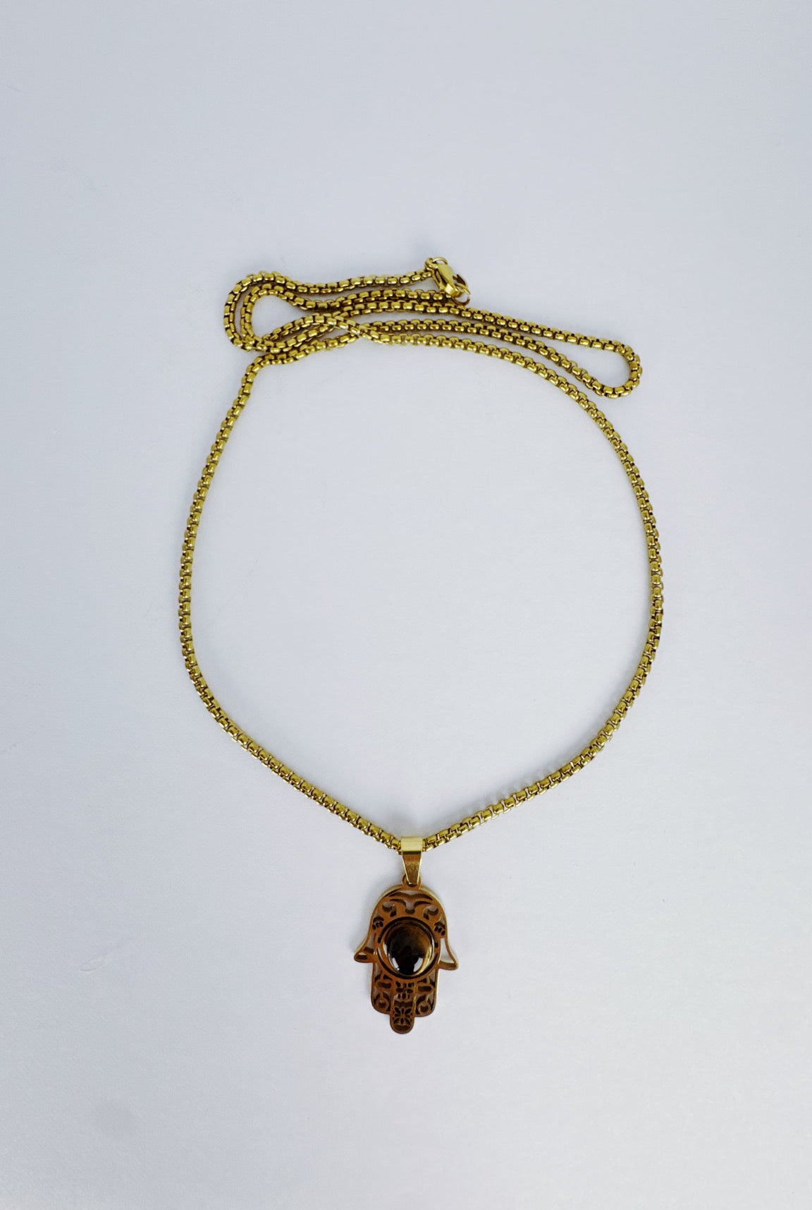 Hamsa Necklace with Tiger eye - Gold