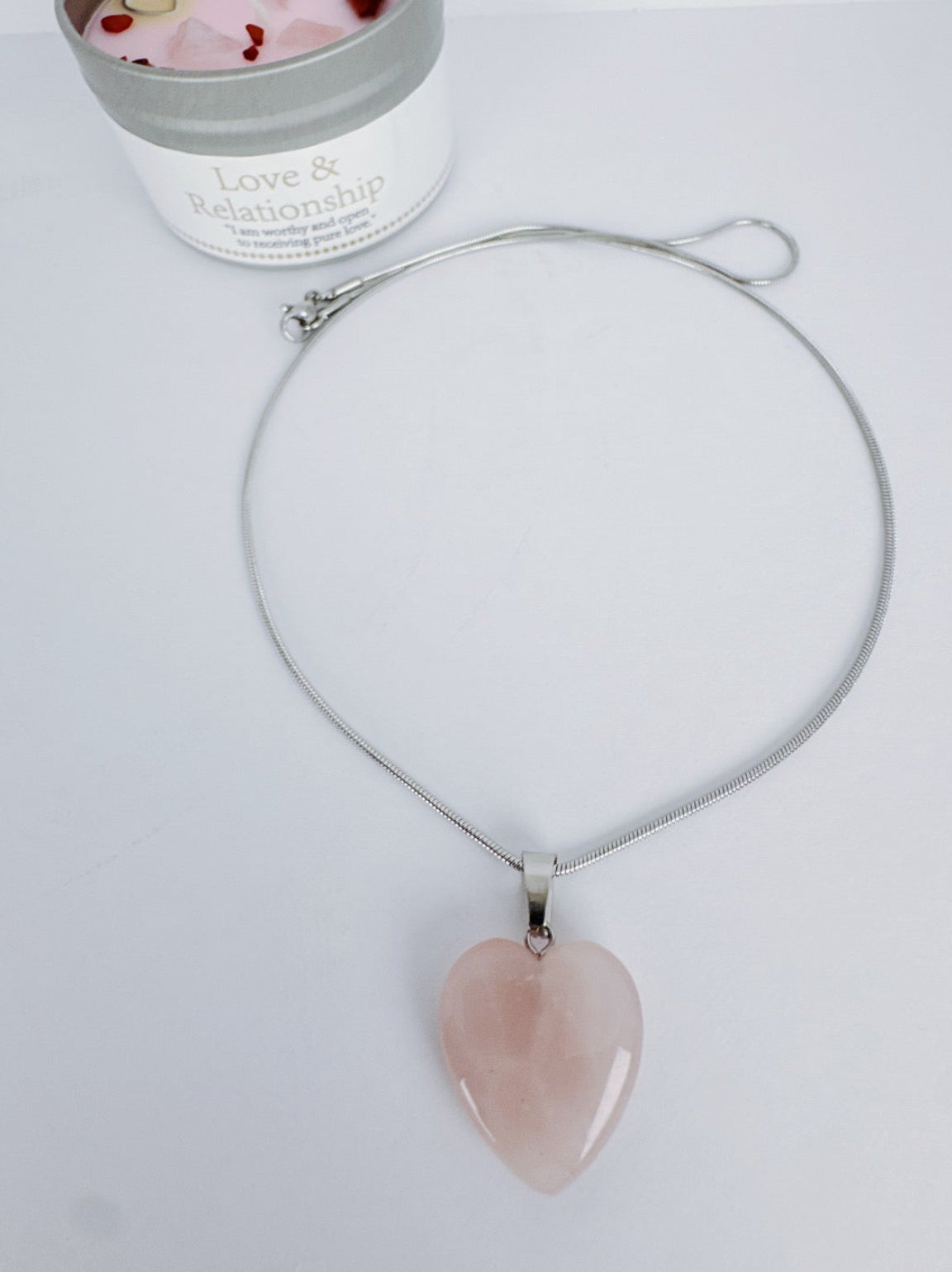 Rose quartz heart necklace