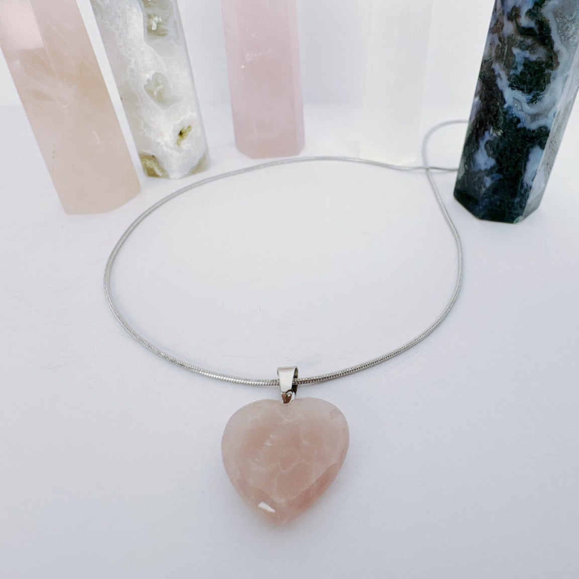 Rose quartz heart necklace