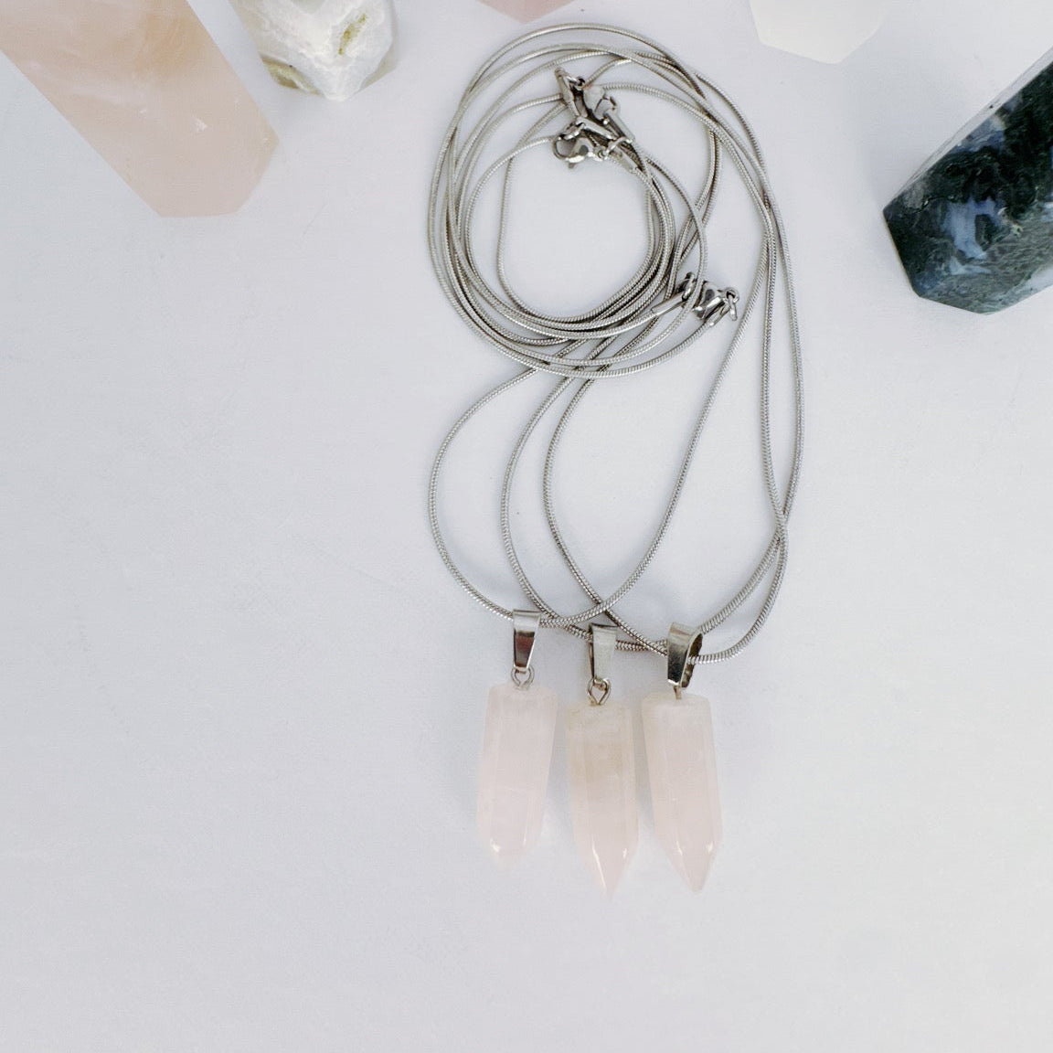 Rose quartz hexagonal prism necklace