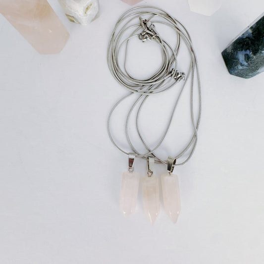 Rose quartz hexagonal prism necklace