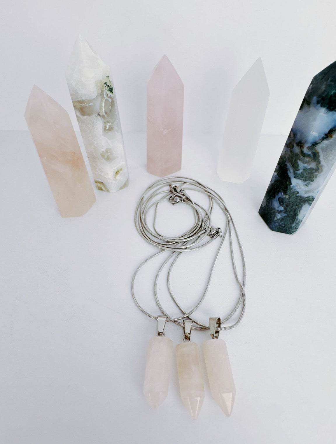 Rose quartz hexagonal prism necklace