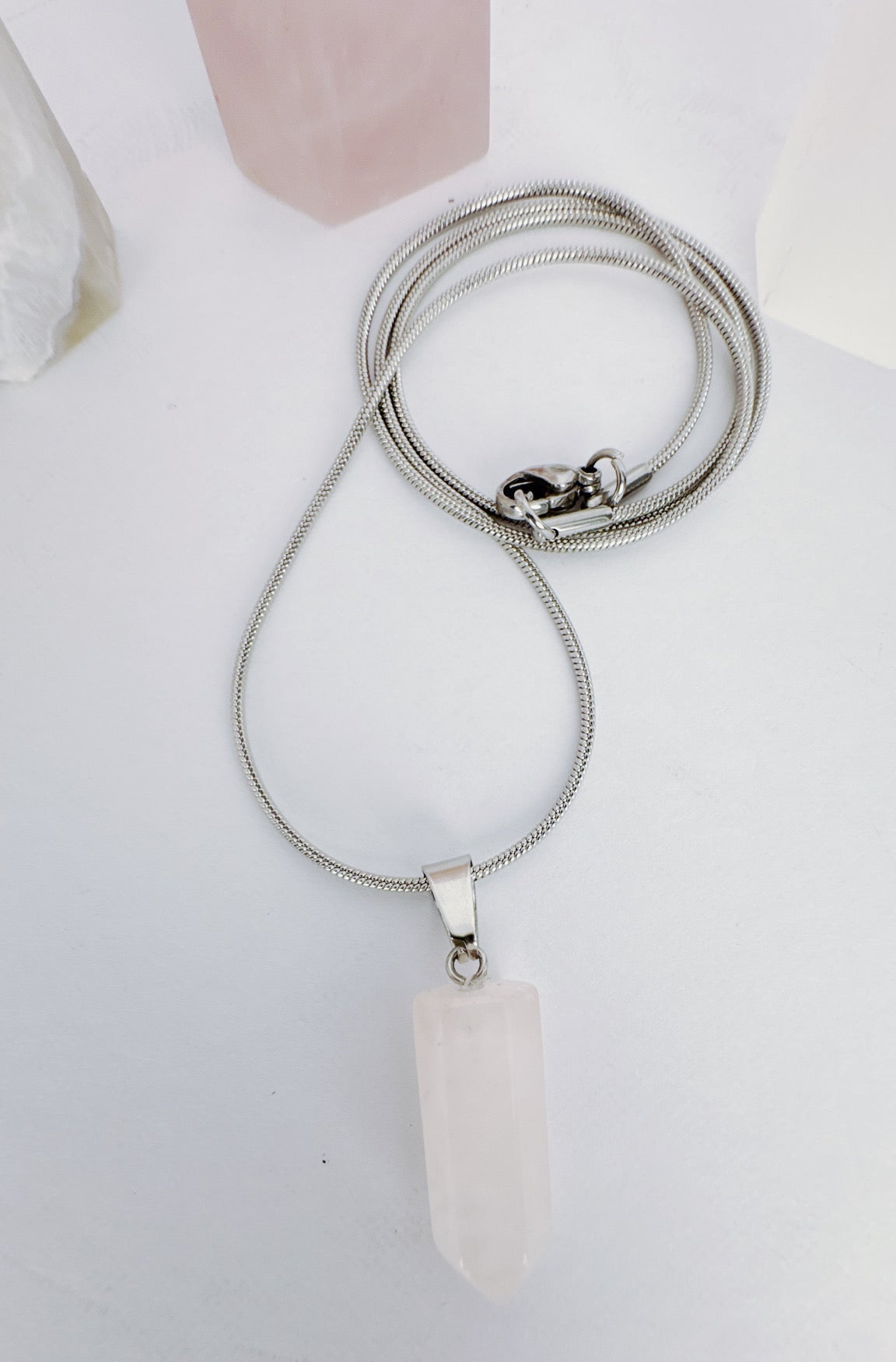Rose quartz hexagonal prism necklace