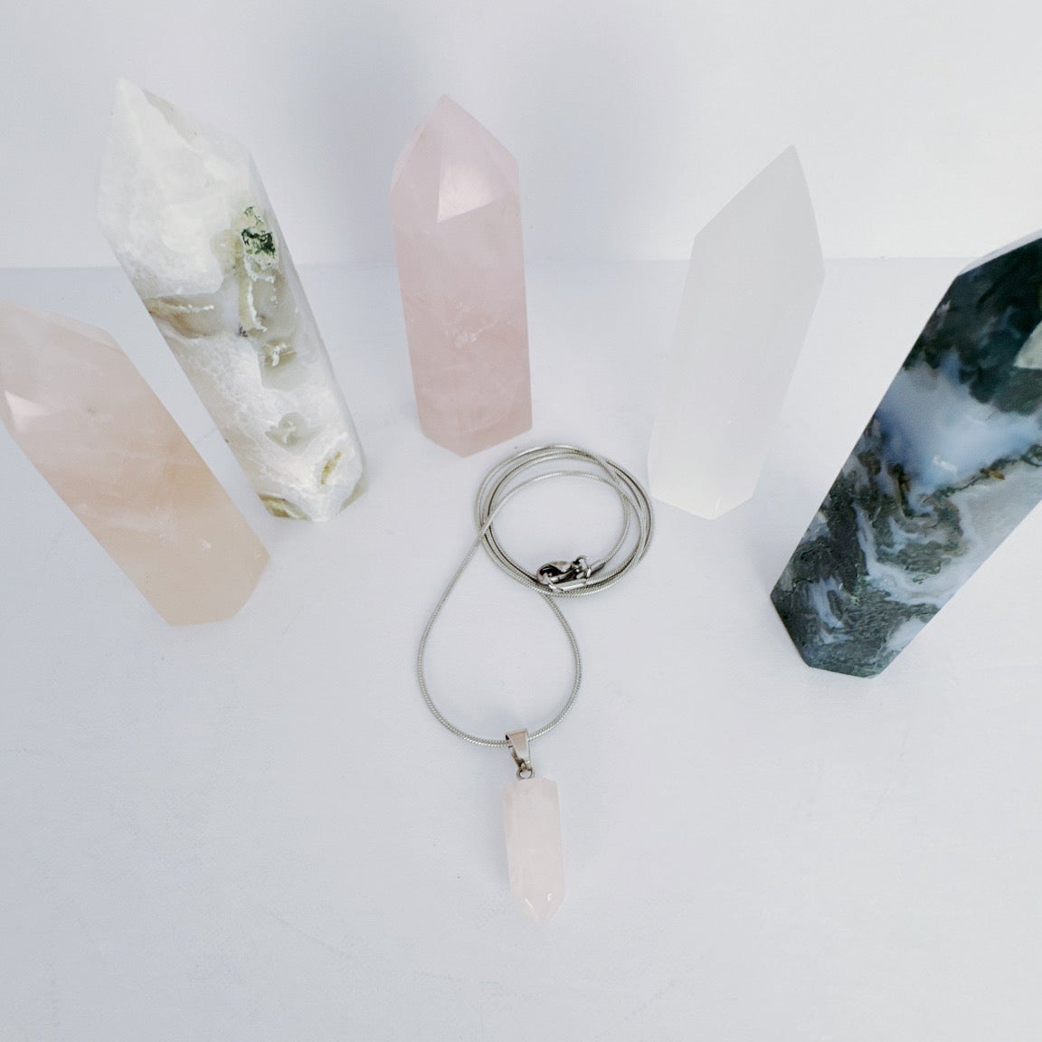 Rose quartz hexagonal prism necklace