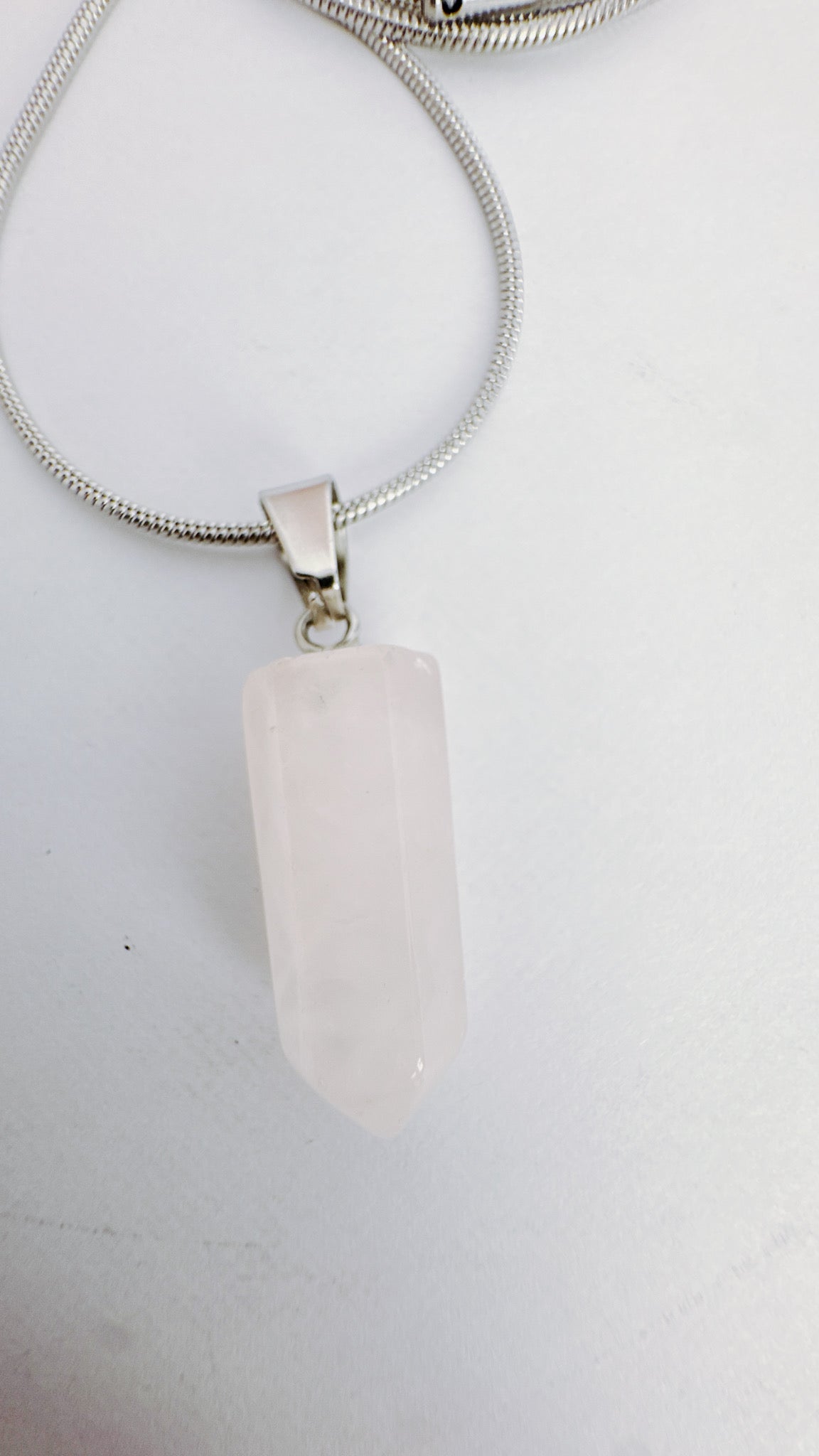 Rose quartz hexagonal prism necklace