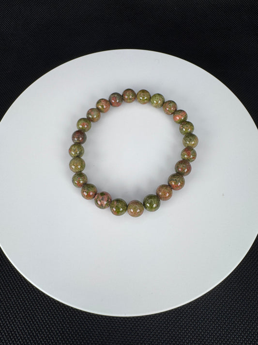 Beaded Bracelet Natural Stone - Unakite
