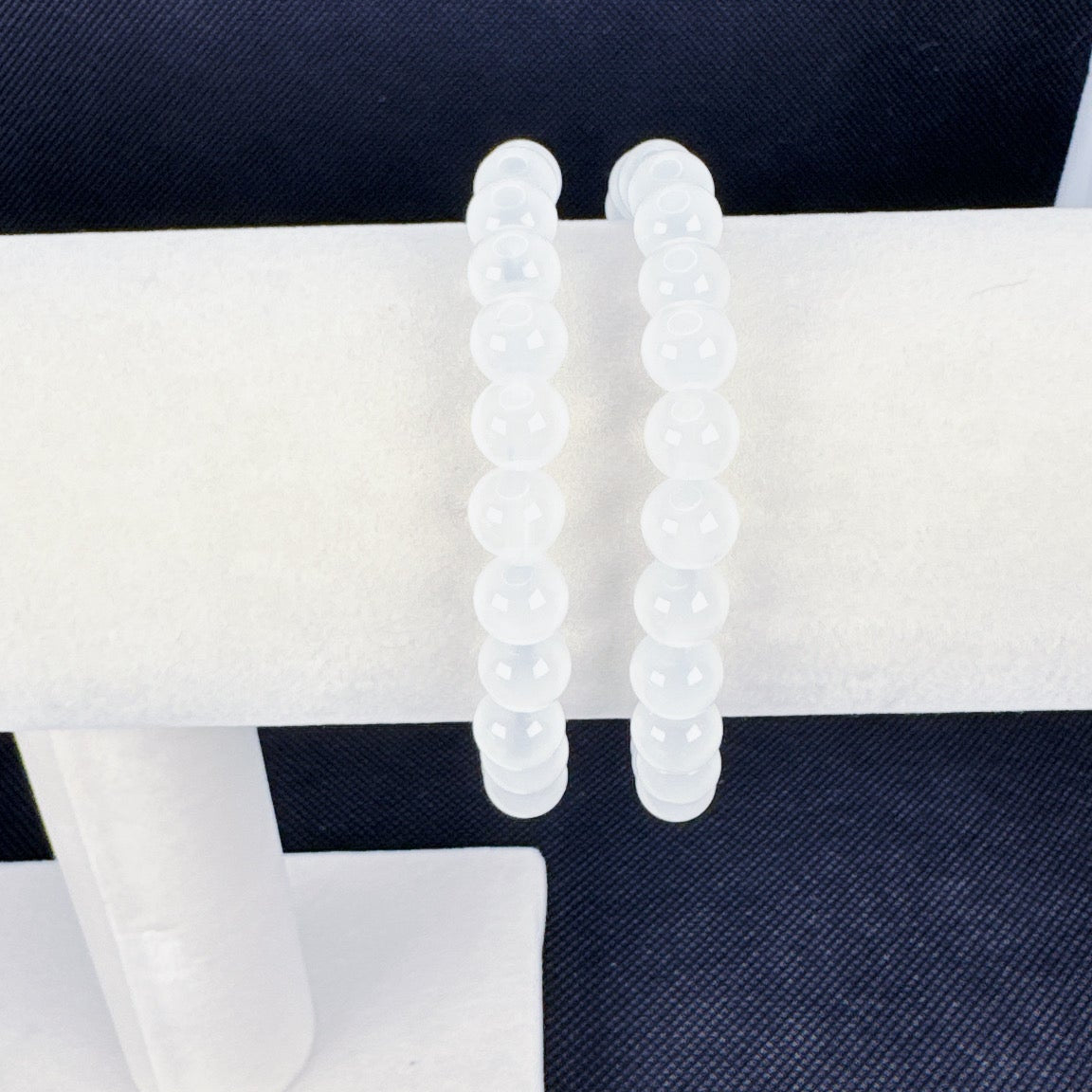 Beaded Bracelet Natural Stone - White Chalcedony