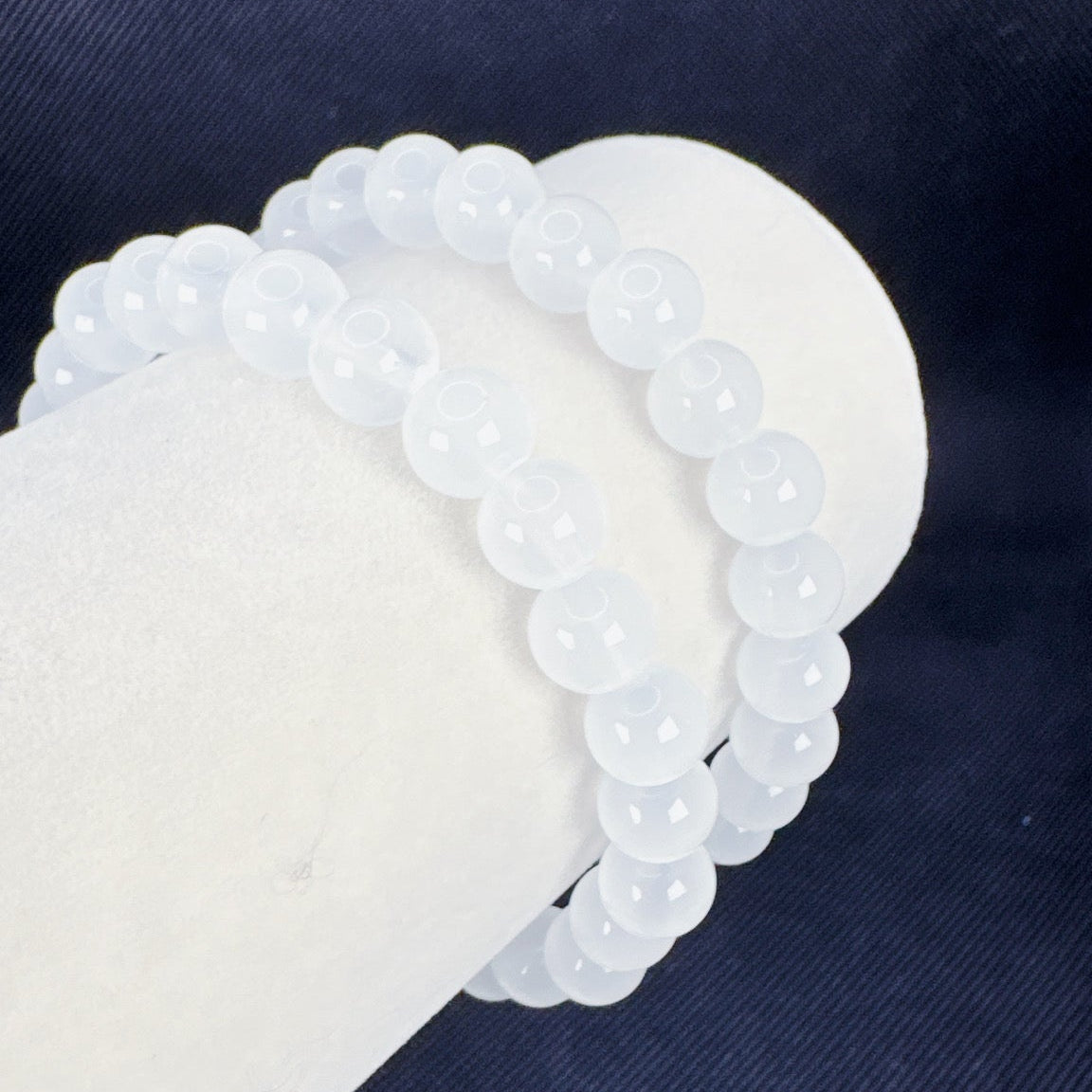 Beaded Bracelet Natural Stone - White Chalcedony