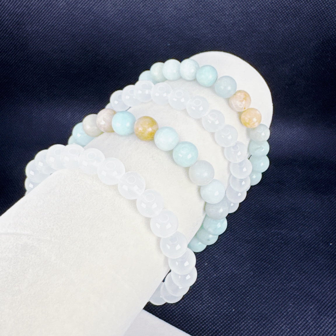 Beaded Bracelet Natural Stone - White Chalcedony