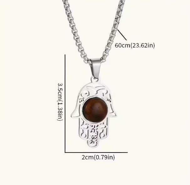 Hamsa Necklace with Tiger eye - Silver